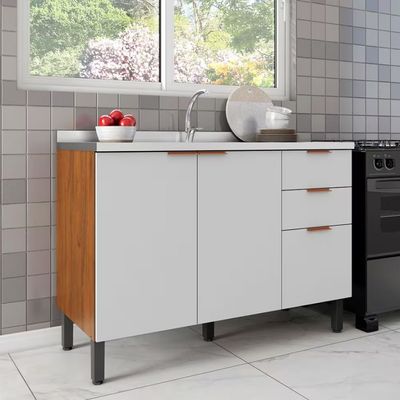 Balcão Bartira Universal com 2 Portas e 3 Gavetas Grapia/branco