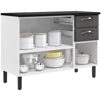 Balcão Triplo Itatiaia New Premium com 3 Portas 2 Gavetas e 3 Prateleiras Branco com Grafite