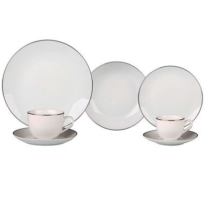 Aparelho de Jantar 42 Peças L`Hermitage Silver em Porcelana Branco com Prata