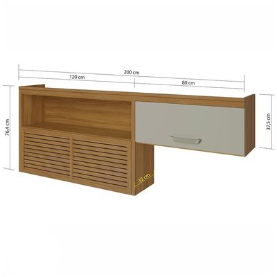 Armário Aéreo Nesher Princesa 2 Portas 4 Prateleiras 200cm Freijo com Branco