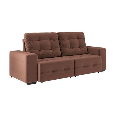 Sofá 4 Lugares Bonno com Assento Retrátil e Encosto Reclinável em Tecido Suede 230cm Linoforte Cacau