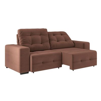 Sofá 4 Lugares Bonno com Assento Retrátil e Encosto Reclinável em Tecido Suede 230cm Linoforte Cacau
