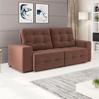 Sofá 4 Lugares Bonno com Assento Retrátil e Encosto Reclinável em Tecido Suede 230cm Linoforte Cacau