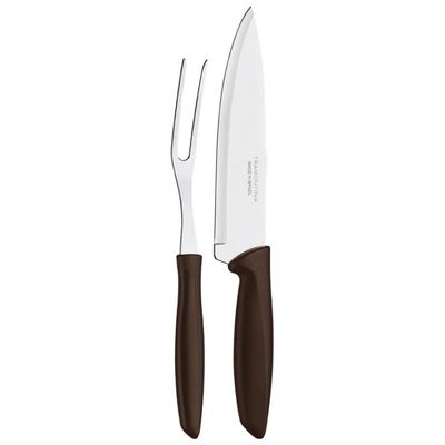 Conjunto para Churrasco Trinchante Tramontina Plenus em Aço Inox e Polipropileno  2 Peças Inox com Marrom