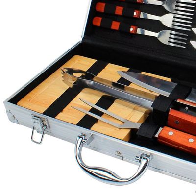 Conjunto para Churrasco Fracalanza Gourmet com Maleta 17 Peças Inox com Marrom