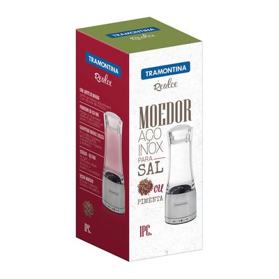 Moedor para Sal Ou Pimenta Tramontina Realce em Aço Inox e Acrílico Inox com transparente