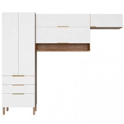 Cozinha Compacta Topázio UP com 5 Portas 3 Gavetas e 4 Prateleiras  262,5cm de largura Bartira Damasco com Branco