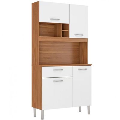 Cozinha Compacta Demóbile Malta com 4 Portas e 1 Gaveta 91 cm Amêndola com Branco