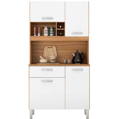Cozinha Compacta Demóbile Malta com 4 Portas e 1 Gaveta 91 cm Amêndola com Branco