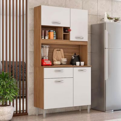 Cozinha Compacta Demóbile Malta com 4 Portas e 1 Gaveta 91 cm Amêndola com Branco