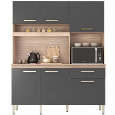 Cozinha Compacta Demóbile Álamo com 6 Portas e 1 Gaveta 160 cm Avena com Grafito