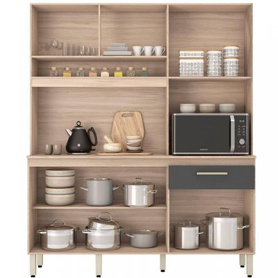 Cozinha Compacta Demóbile Álamo com 6 Portas e 1 Gaveta 160 cm Avena com Grafito