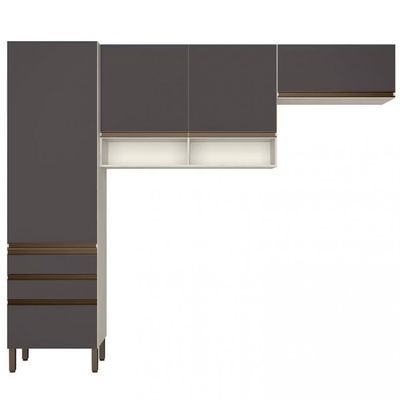 Cozinha Compacta Jaspe com 4 Portas 3 Gavetas e 5 Prateleiras 260,4cm de largura Bartira Freixo com Grafite