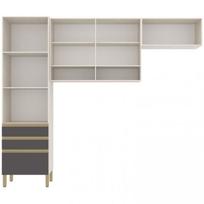 Cozinha Compacta Jaspe com 4 Portas 3 Gavetas e 5 Prateleiras 260,4cm de largura Bartira Freixo com Grafite
