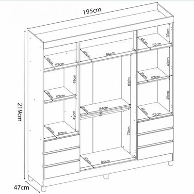 Guarda-Roupa Casal Demóbile Mônaco 4 Portas 6 Gavetas com Espelho 195cm Amendôla com Off White