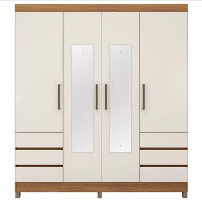 Guarda-Roupa Casal Demóbile Mônaco 4 Portas 6 Gavetas com Espelho 195cm Amendôla com Off White