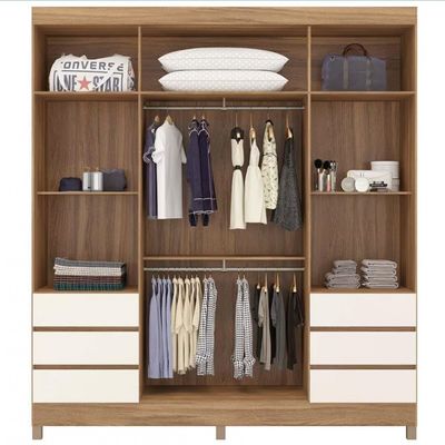 Guarda-Roupa Casal Demóbile Mônaco 4 Portas 6 Gavetas com Espelho 195cm Amendôla com Off White