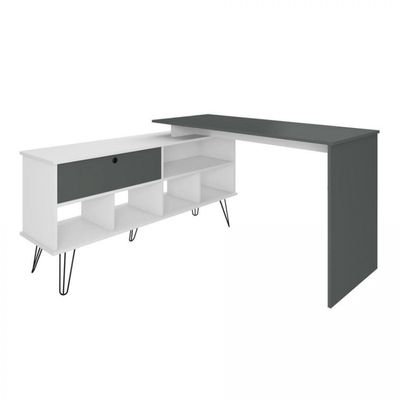 Escrivaninha Artany Dubai com 1 Porta Basculante e 5 Nichos Branco e Grafito