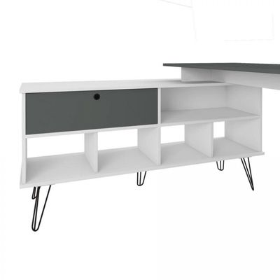 Escrivaninha Artany Dubai com 1 Porta Basculante e 5 Nichos Branco e Grafito