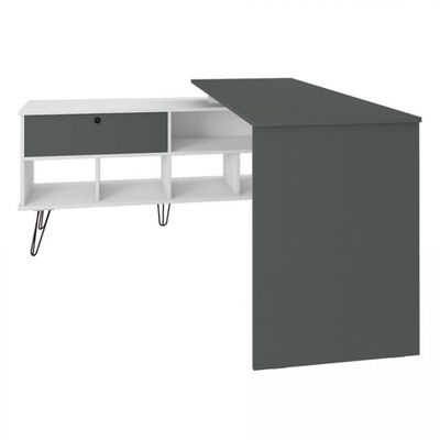 Escrivaninha Artany Dubai com 1 Porta Basculante e 5 Nichos Branco e Grafito
