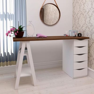 Escrivaninha Artany Spirit II com 5 Gavetas Nogal com Branco