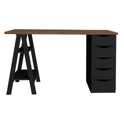 Escrivaninha Artany Spirit II com 5 Gavetas Nogal com Preto
