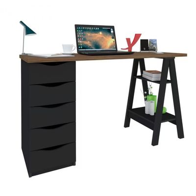 Escrivaninha Artany Spirit II com 5 Gavetas Nogal com Preto