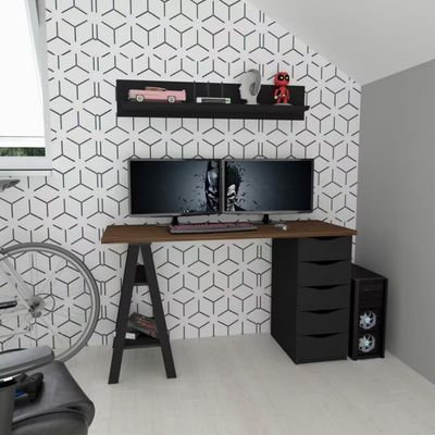 Escrivaninha Artany Spirit II com 5 Gavetas Nogal com Preto