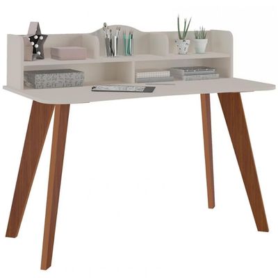 Escrivaninha Artely Sofia com Nichos 120cm de largura Off White/Cedro Brilho Fosco