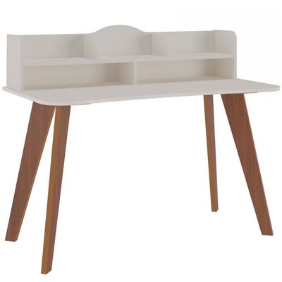 Escrivaninha Artely Sofia com Nichos 120cm de largura Off White/Cedro Brilho Fosco