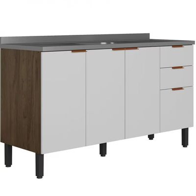 Balcão Bartira Universal com 3 Portas e 3 Gavetas Grapia/branco