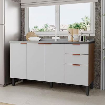 Balcão Bartira Universal com 3 Portas e 3 Gavetas Grapia/branco