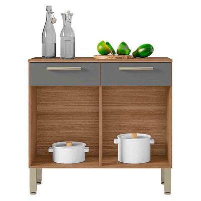 Balcão Duplo Nala 2 Portas e 2 Gavetas Kits Paraná Freijó/Gris