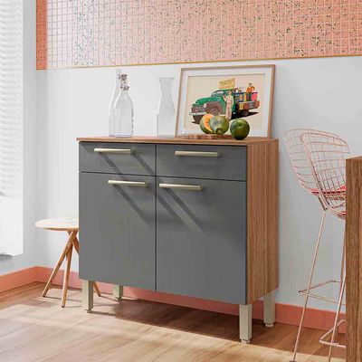 Balcão Duplo Nala 2 Portas e 2 Gavetas Kits Paraná Freijó/Gris