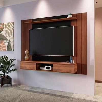 Painel Nevada II com 176 cm de Largura para TV de até 75 Polegadas Artely Pinho Ripado/Preto