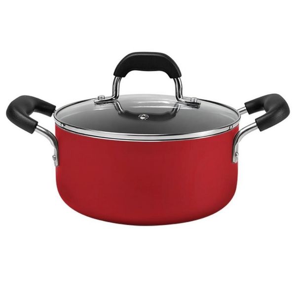 Caçarola Brinox Saffron Antiaderente Pro-Flon e Tampa de Vidro com Saída de Vapor 20CM Vermelho