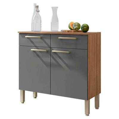 Balcão Duplo Nala 2 Portas e 2 Gavetas Kits Paraná Freijó/Gris