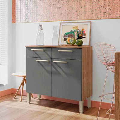 Balcão Duplo Nala 2 Portas e 2 Gavetas Kits Paraná Freijó/Gris