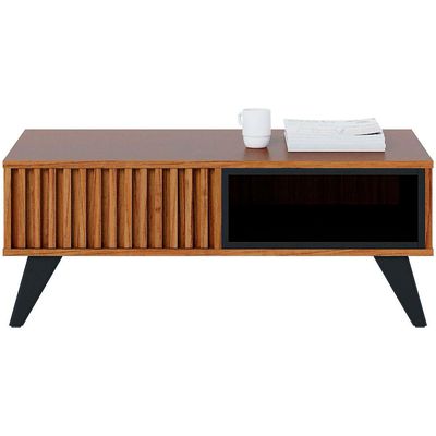 Mesa de Centro Colibri Jeri MDP com Pés de Madeira Maciça Noce Milano com Preto Fosco