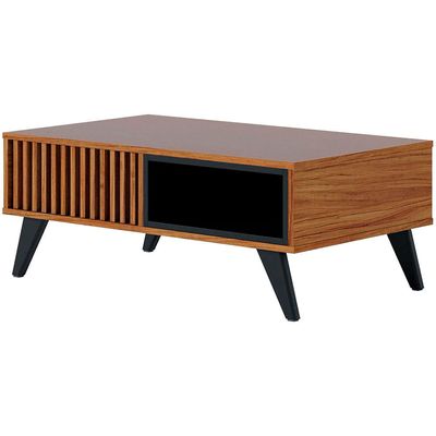 Mesa de Centro Colibri Jeri MDP com Pés de Madeira Maciça Noce Milano com Preto Fosco
