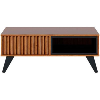 Mesa de Centro Colibri Jeri MDP com Pés de Madeira Maciça Noce Milano com Preto Fosco