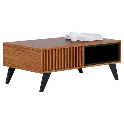 Mesa de Centro Colibri Jeri MDP com Pés de Madeira Maciça Noce Milano com Preto Fosco