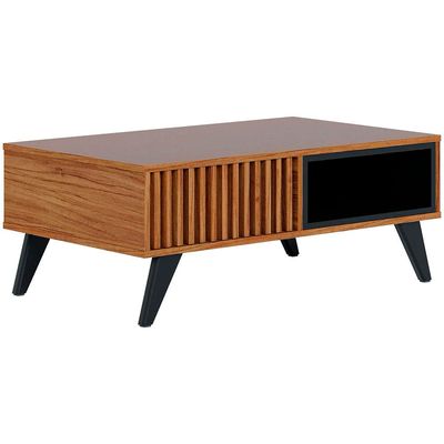 Mesa de Centro Colibri Jeri MDP com Pés de Madeira Maciça Noce Milano com Preto Fosco