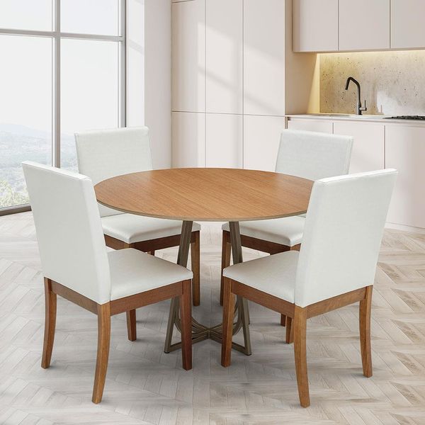 Mesa de Jantar Herval Meriti com 4 Cadeira Herval Pérola Jequitiba, Chocolate e Off White