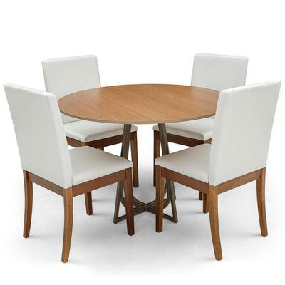 Mesa de Jantar Herval Meriti com 4 Cadeira Herval Pérola Jequitiba, Chocolate e Off White