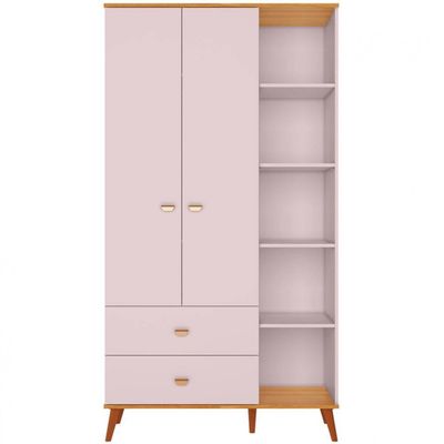 Guarda-Roupa Infantil Bartira Ternura com 5 Nichos, 2 Portas, 2 Gavetas e 106,8 cm de Largura Rosa Wood