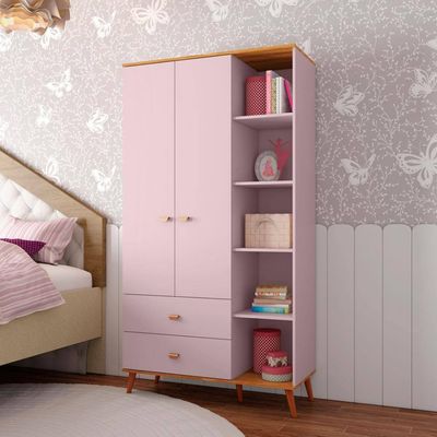 Guarda-Roupa Infantil Bartira Ternura com 5 Nichos, 2 Portas, 2 Gavetas e 106,8 cm de Largura Rosa Wood