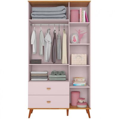 Guarda-Roupa Infantil Bartira Ternura com 5 Nichos, 2 Portas, 2 Gavetas e 106,8 cm de Largura Rosa Wood