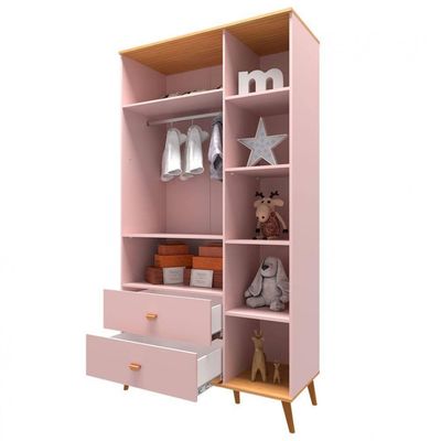 Guarda-Roupa Infantil Bartira Ternura com 5 Nichos, 2 Portas, 2 Gavetas e 106,8 cm de Largura Rosa Wood