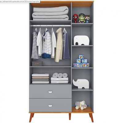 Guarda-Roupa Infantil Bartira Ternura com 5 Nichos, 2 Portas, 2 Gavetas e 106,8 cm de Largura Azul Wood
